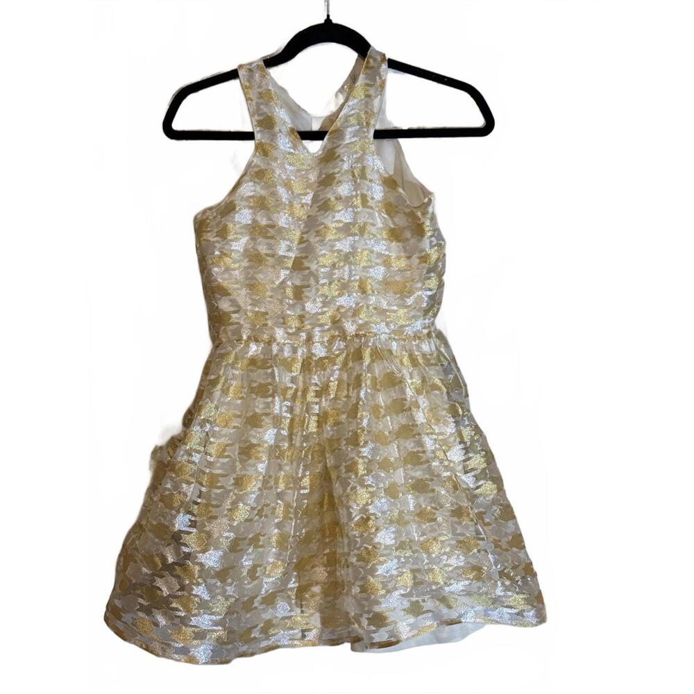 Tommy Hilfiger Girls' Yellow and White Textured Sleeveless Dress Size 12/14